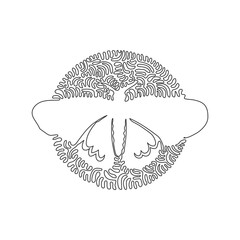 Single curly one line drawing of cute butterfly abstract art. Continuous line draw graphic design vector illustration of uniquely patterned butterflies for icon, symbol, company logo and sign