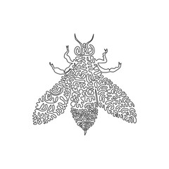 Single curly one line drawing of beautiful bee abstract art. Continuous line draw graphic design vector illustration of exitic insect for icon, symbol, sign, company logo, poster wall decor