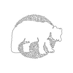 Continuous curve one line drawing of walking bear abstract art in circle. Single line editable stroke vector illustration of predatory mammals for logo, sign, wall decor and poster print decoration