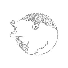 Continuous one curve line drawing of bear have beautiful thick fur abstract art in circle. Single line editable stroke vector illustration of adorable bear for logo, wall decor and poster print decor