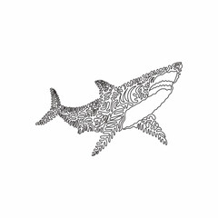 Single one line drawing of scary shark abstract art. Continuous line draw graphic design vector illustration of predatory marine creature for icon, symbol, company logo, poster wall decor