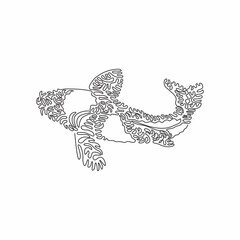 Single curly one line drawing of beautiful koi abstract art. Continuous line draw graphic design vector illustration of brightly-colored scales for icon, symbol, company logo, poster wall decor