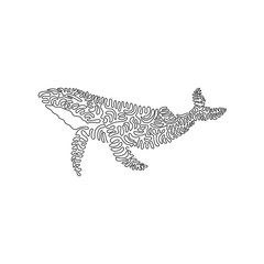 Continuous curve one line drawing of adorable whale curve abstract art. Single line editable stroke vector illustration of highly intelligent mammal for logo, wall decor and poster print decoration
