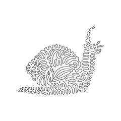 Single curly one line drawing of cute snail abstract art. Continuous line draw graphic design vector illustration of slow moving snail for icon, symbol, company logo, poster wall decor.