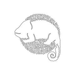 Single one curly line drawing of cute chameleon abstract art. Continuous line draw graphic design vector illustration of friendly exotic pets for icon, symbol, company logo, and pet lover club