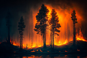 Forest wildfire. Generative AI