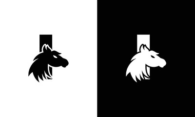 Initial letter I with horse vector logo design. Horse Letter I Illustration Template Icon emblem Isolated.