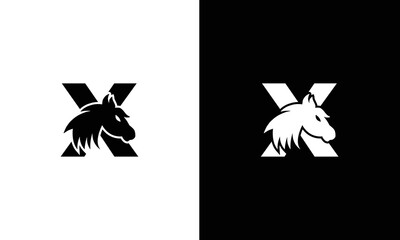 Initial letter X with horse vector logo design. Horse Letter X Illustration Template Icon emblem Isolated.