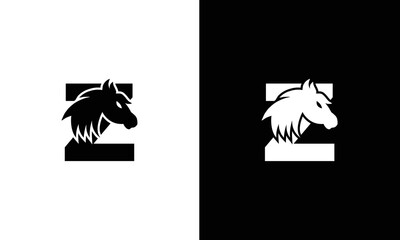 Initial letter Z with horse vector logo design. Horse Letter Z Illustration Template Icon emblem Isolated.