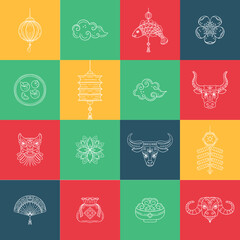 Chinese lunar calendar symbols isolated on white background.