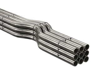 Bent round stainless steel pipe. Metal products. 3d illustration