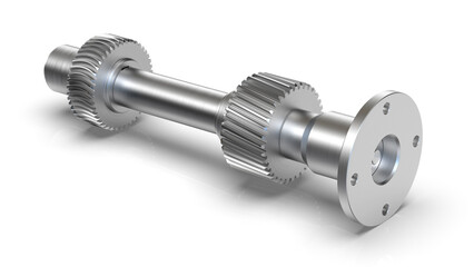 Spur gear, Gear-shaft on white background, 3D rendering.