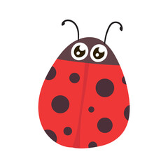 Cartoon ladybug. Cute ladybug, red bug and insect illustration set. Funny lady bug. Dotted flying beetle sticker collection on white background