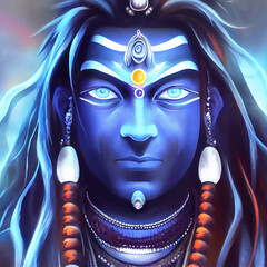 Shiva portrait, hindu god, hinduism deity with blue skin - obrazy, fototapety, plakaty