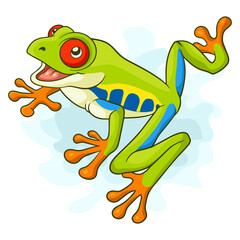 Cartoon tree frog on white background