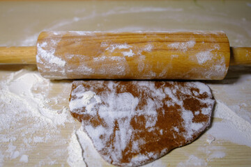 gingerbread dough roll on the table rolled out dough for making cookies