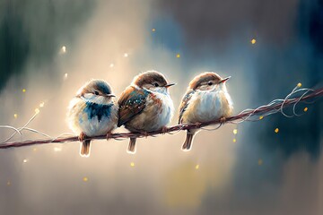 birds on a branch in the snow