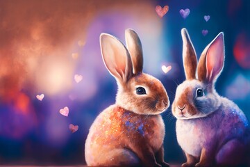 two rabbits with hearts 