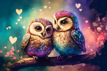 Wall murals Owl Cartoons two owls in the night