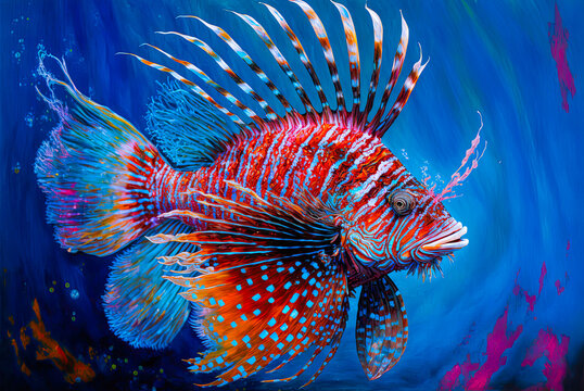 Lionfish, acrylic painting. Generative AI