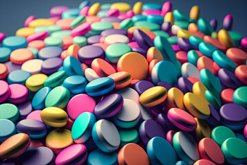 Pile of colorful pills. Generative AI