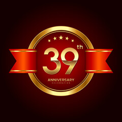 39th Anniversary. Anniversary logo design with emblem style for celebration event. Logo Vector Illustration