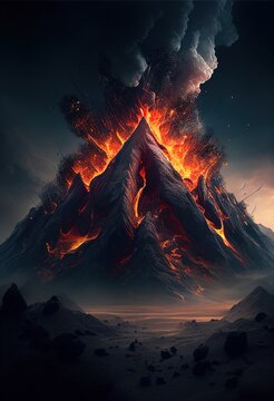 Volcano eruption. Stunning photorealistic illustration. Generative art