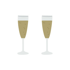 Glass of champagne in flat style isolated on white background. two glass of champagne illustration. vector eps10