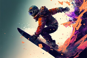 Fototapeta na wymiar snowboarder on the slope, snowboard, extreme sport, Generative AI