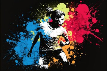 Obraz na płótnie Canvas Soccer player with a graphic trail and color splash background. Generative AI