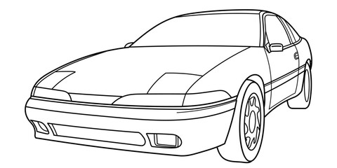 Outline drawing of a classic american sport car from front and side view. Vector doodle illustration