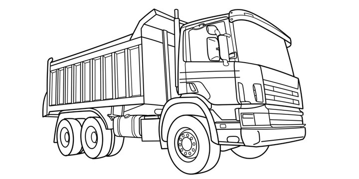 recommend clip art: Doodle vector contour, outline dump truck wide angle side and front view. Truck; semitrailer tank. Oil, fuel tanker. Freight, liquid transportation. For coloring book page. Urban cargo transportation