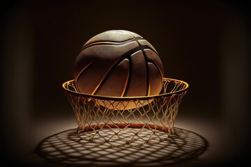 Sport concept. Basketball. Scoring basket with black background and empty space. Regular season or Playoffs game concept. Generative AI
