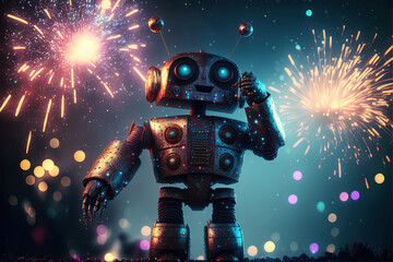 Obraz na płótnie Canvas Robot Celebrating New Year's Eve, generative ai