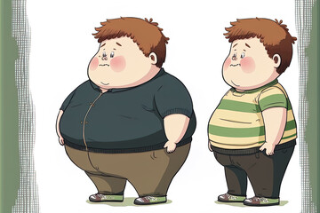 Cute cartoon images of an obese boy, an ordinary boy, and a thin boy. different weight for the boy. Generative AI