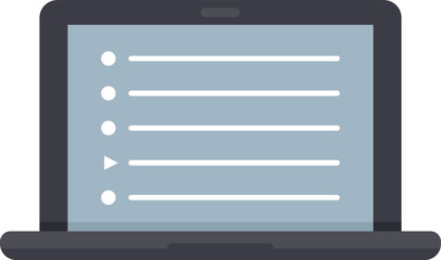 Laptop new playlist icon flat vector. Music album. Song list isolated