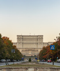 Palace of Parliament at Sunrise in the Fall