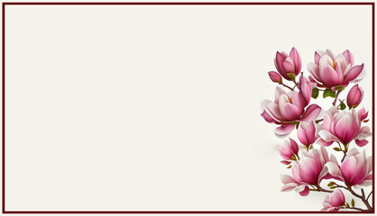 Beautiful framed flower background/wallpaper, pink magnolias, with white space, generative ai, digital art