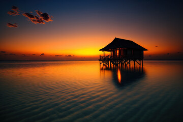 calming nighttime water house reef. Generative AI