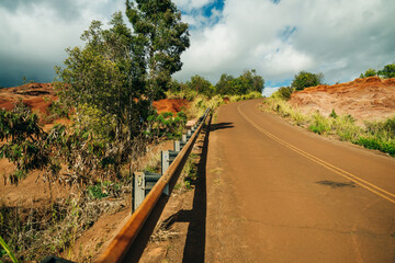 The famous Red Dirt Falls, a cascading waterfall in Waimea Canyon State Park. kauai, hawaii