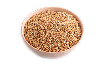 Raw buckwheat isolated on white, side view