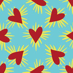 Valentines Day pattern with ugly funky hearts. Groovy cute love characters