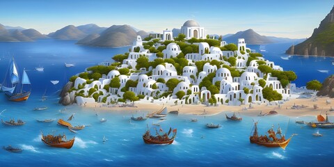 White Buildings on a greek island - Generative AI