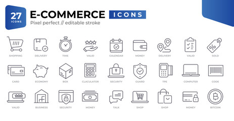 Online Shopping Icons Set thin linear vector icon set. Shopping, E-Commerce, Store, Discount, Shopping Cart, Delivering