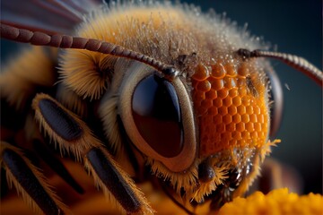 Macro close up of a bee - obrazy, fototapety, plakaty
