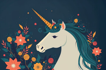 Background with a flat unicorn. Generative AI