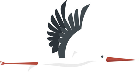 Chinese stork icon flat vector. Fly bird. Cute japanese stork isolated