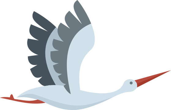 Delivery stork icon flat vector. Baby bird. Crane stork isolated