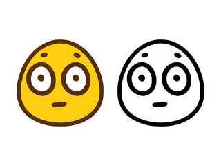 Emoticon with a surprised face in doodle style isolated on white background