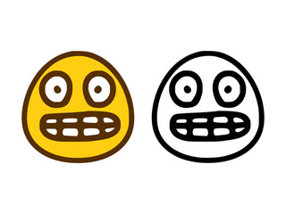 Emoticon showing teeth emoticon in two style isolated on white background.